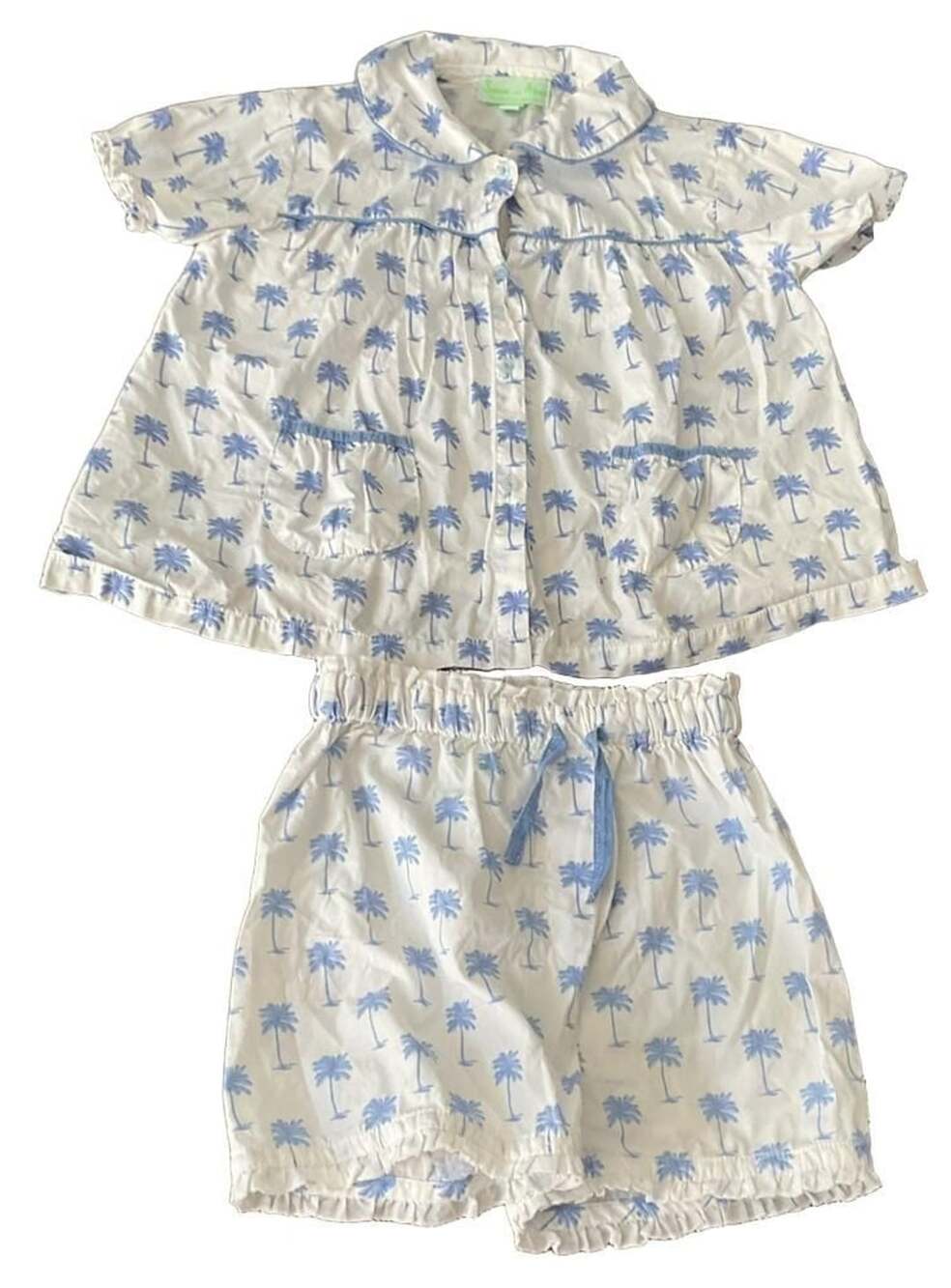 Sant and Abel Pajama Set Size S Palm Tree White Blue Loungewear Girls